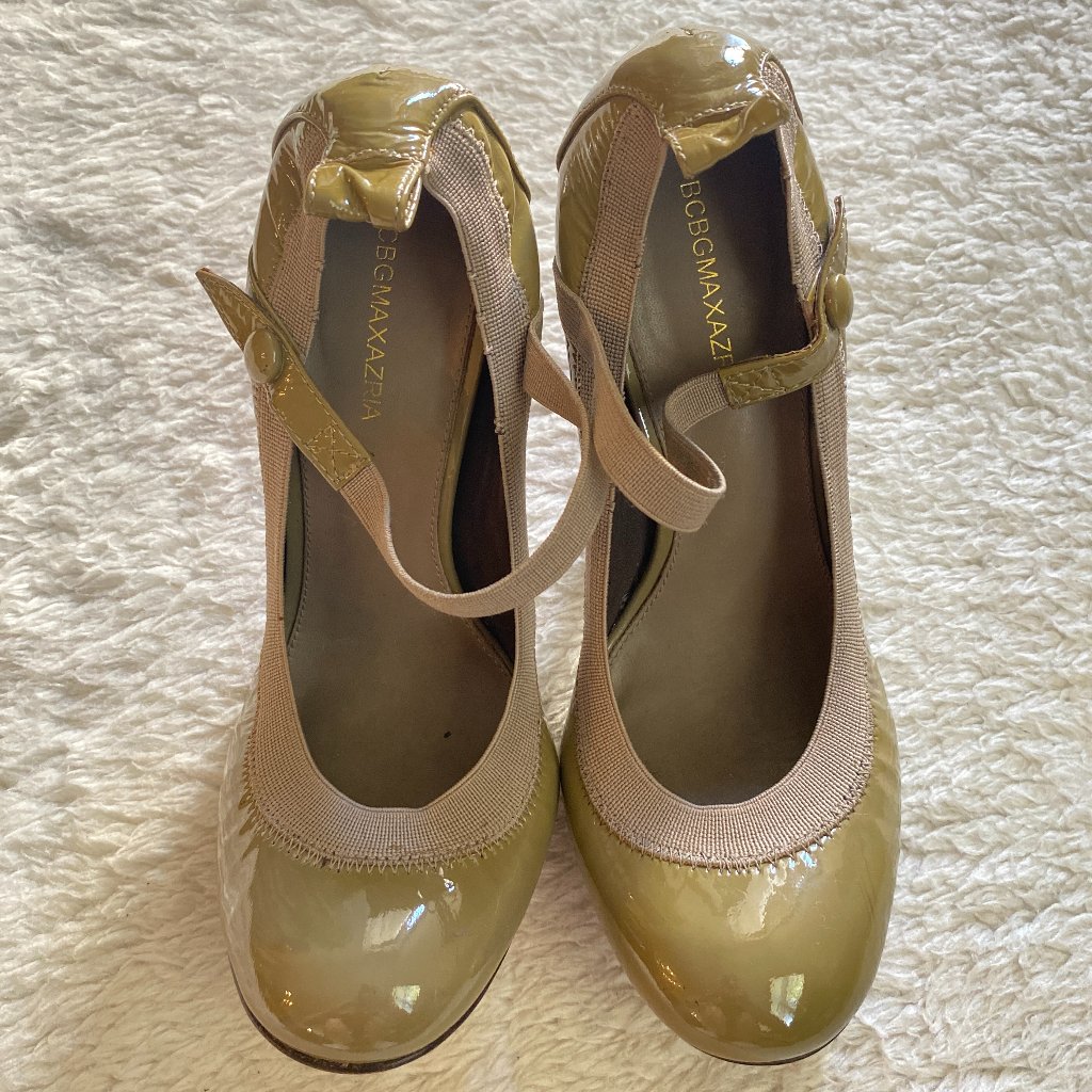 Bcbgmaxazria Olive Patent Leather Mary Jane Heels